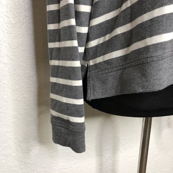 Cabi gray white striped lace up front hooded knit top size Medium #5324 - Picture 5 of 15